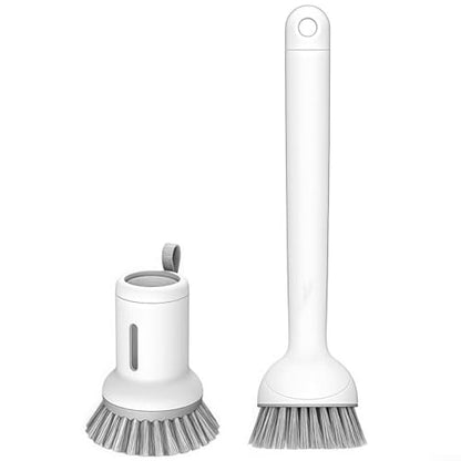 2-Pack Kitchen Cleaning Brushes with Soap Dispenser & 360° Rotating Long Handle – Silicone and PET Dishwashing Tools for Pots, Pans, Sinks, Countertops, Stoves, Tiles, Cutting Boards White - color: White