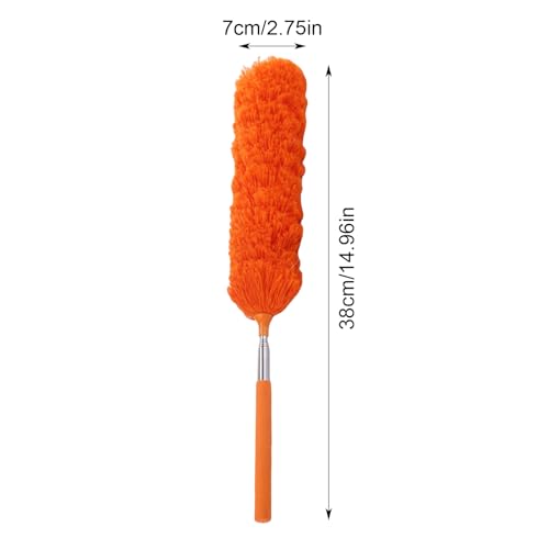 Extendable Feathers Duster Bendable Microfiber Long Handled Duster, Flexible Hand Cobweb Cleaner with Telescoping Pole for Cleaning High Ceiling Fans, Cars, Blinds, Cobweb, Furniture - color: Orange