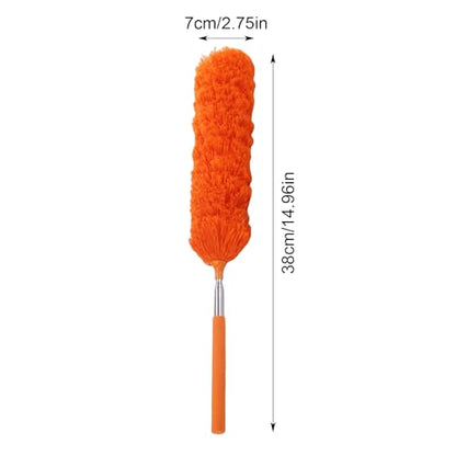 Extendable Feathers Duster Bendable Microfiber Long Handled Duster, Flexible Hand Cobweb Cleaner with Telescoping Pole for Cleaning High Ceiling Fans, Cars, Blinds, Cobweb, Furniture - color: Orange