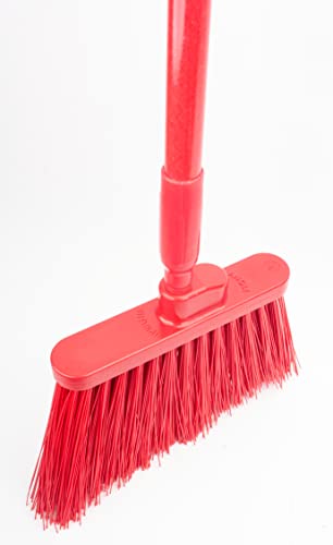 SPARTA 41083EC05 Plastic Color Coded Broom, Unflagged Bristles, Long Broom With Angled Head For Small Debris Cleaning, 56 Inches, Red - color: Red