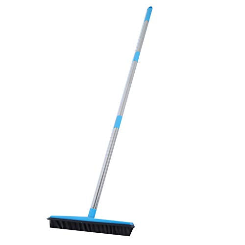 Rubber Broom Carpet Rake for Pet Hair Removal, 3 Section Telescopic Multifunction Floor Carpet Cleaner Sweeper, Blue - color: Blue