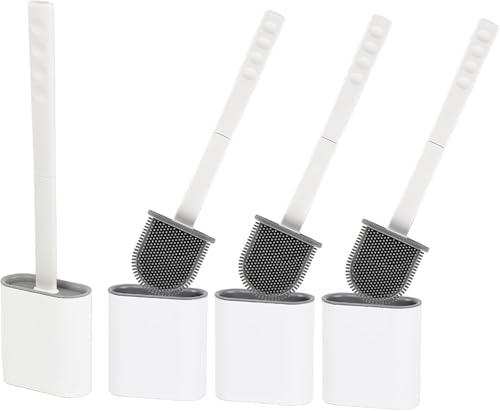 Modern Minimalist Silicone Toilet Brushes & Holders - Pack of 4 Toilet Bowl Brushes White - Self-Cleaning & Splash-Free, Easy-Rinse Design with Wall Mounted Holder Bathroom Accessory - color: White, size: Pack of 4