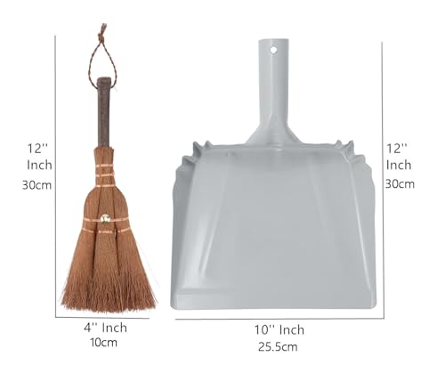 Small Metal Dust Pan and Brush for Fireplace, Garage, Shop, 9" Wide | Heavy duty dustpan for outdoor indoor camping rv, Natural soft hand broom for bench counter woodworking woodstove anti-static - style: Metal Dustpan
