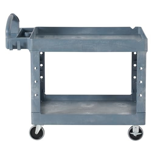 Rubbermaid Commercial Products BRUTE Heavy Duty 2-Shelf Utility/Service Cart, Medium, Lipped Shelves, Ergonomic Handle, 500 lbs. Capacity, Gray, for Warehouse/Garage/Cleaning/Maintenance/Stadiums - color: Gray, size: Medium, style: 2-Shelf