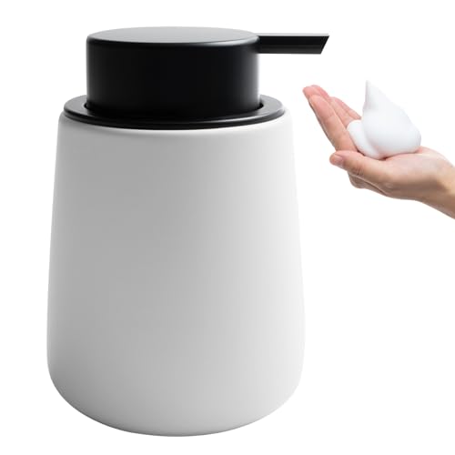 Soap Foaming Dispenser Ceramic with Easy-to-Press Pump Hand Foam Dispenser for Shampoo Bathroom Kitchen 12 oz - color: Foam-blackwhite