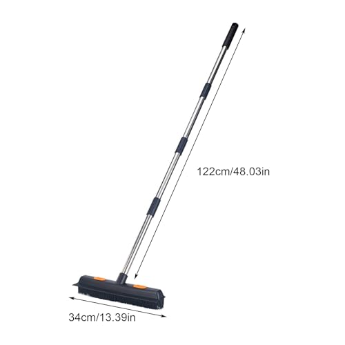 Pet Hair Rubber Broom 2-in-1 Long Handle with Squeegee Lightweight Fur Remover Brush Ergonomic Grip Multi-Surface Cleaning Brush Suitable for Daily Cleaning Work B - color: B