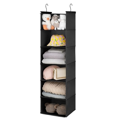 GRANNY SAYS 6 Shelf Hanging Closet Organizers and Storage, Collapsible Closet Hanging Organizer with 2 Sturdy Hooks, Large Hanging Shelves for Weekly Clothes Organizer, Black - color: 6-shelf Black, size: 1-Pack