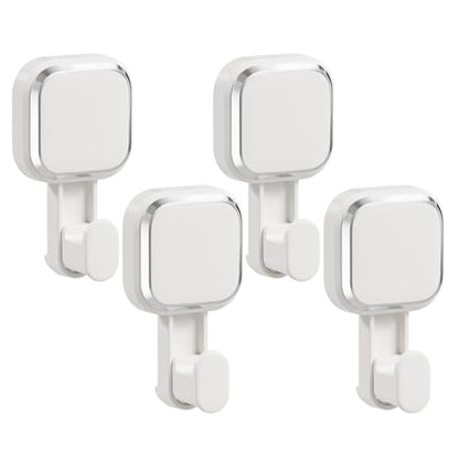 LEVERLOC Suction Cup Hooks for Inside Shower 4 Pack, Versatile Powerful Vacuum Suction Shower Holders for Towel, Loofah, Clothes, Damage Free Wall Hanging Bathroom Hooks, Easy to Install, White - color: White Hook, Square