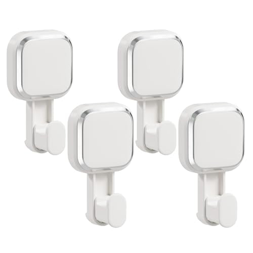 LEVERLOC Suction Cup Hooks for Inside Shower 4 Pack, Versatile Powerful Vacuum Suction Shower Holders for Towel, Loofah, Clothes, Damage Free Wall Hanging Bathroom Hooks, Easy to Install, White - color: White Hook, Square