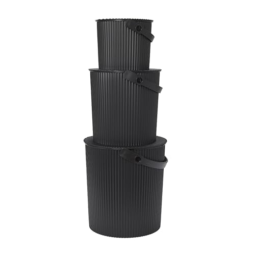 Hachiman Bucket Set of 3 - Includes Mini, Large, and Extra Large Heavy Duty Buckets with Lid and Handle - Hands-Free Filling - Easy to Stack and Store - Indoor Outdoor Use - Black - color: Black, size: Set of 3