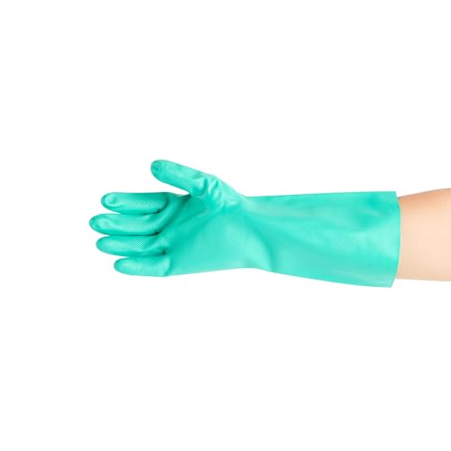 Restaurantware Nitrile Gloves 10 Count 15 mil Chemical Resistant Gloves Abrasion-Resistant Kitchen Cleaning Latex-Free Green - color: Green, size: 10/Small