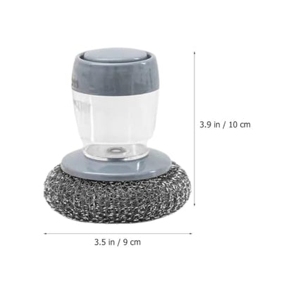 Artibetter Dishwashing Brush Set with Soap Dispenser, 1 Steel Wire Scrubber and 2 Synthetic Sponges, Pressure-Activated Pot and Pan Cleaning Brush for Kitchen and Home Use