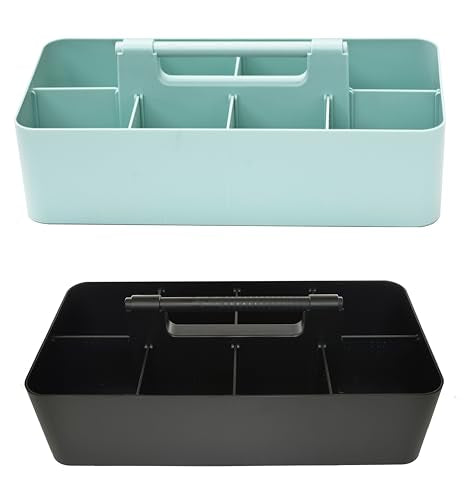 Portable Caddy Organizer -2 Stackable Plastic Caddy with Handle | Desk, Makeup, Dorm Caddy, Classroom Art Organizers (Made In Usa) (Black/Mint) - color: Black / Mint