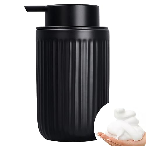 BosilunLife Foam Hand Soap Dispenser - Ceramic Black Foaming Soap Dispenser for Bathroom 12oz Refillable Liquid Lotion Soap Dispenser with Rust-Proof foaming Pump for Countertop - color: Black Foam Pump