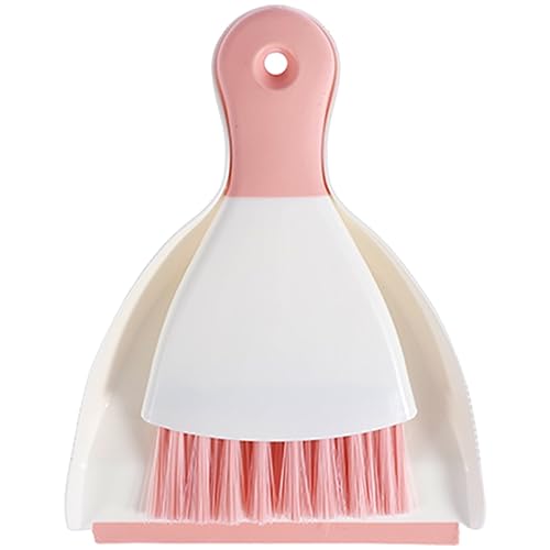 Mini Dustpan and Brush Set, Portable Table Top Cleaning Brush and Dustpan Combo Dining Table Crumb Sweeper with Soft Bristles Multipurpose Compact Dust Pan and Hand Broom for Cleaning (Pink) - color: Pink