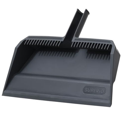 Superio Wide Plastic Dustpan with Comb - 16" Wide, Rubber Lip, Broom Handle Clip, Grey - color: Gray, size: 1 Pack