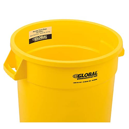 Global Industrial Commercial Round Trash Can, 20 Gallon Capacity, Plastic Garbage Can, Indoor and Outdoor Utility Trash Can, Yellow, 19" W x 22-1/2"H, No Lid - color: Yellow