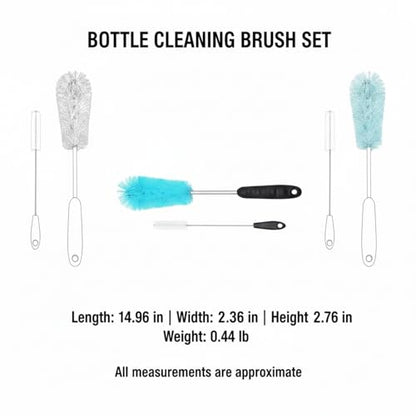 Long Handle Bottle Cleaning Brush for Narrow Neck Containers, Durable Nylon Bristles, Blue - size: 14.96 x 2.36 x 2.76 in