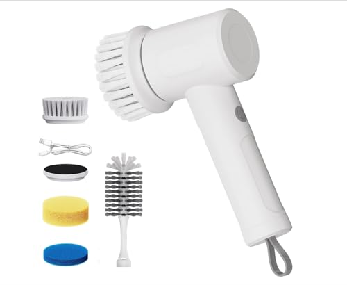 Electric Spin Scrubber, Cordless Handheld Brush, 2 Speeds | 4 Attachments, 1500mAh Battery, IPX7 Waterproof, 120-Min Runtime for Kitchen, Bathroom, Stovetop, Glass, Car