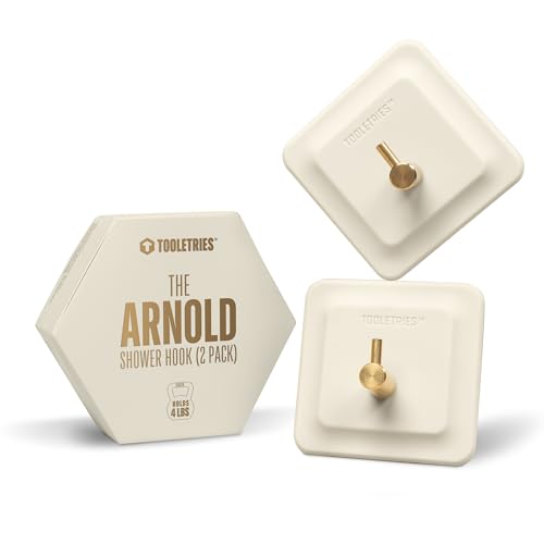 TOOLETRIES Arnold Silicone Shower Hook 2 Pack, Adhesive Hooks for Inside Shower, Waterproof Bathroom Organizer for Scrubbers, Loofahs, Towels & Bathroom Accessories, Removable & Reusable - Sand - color: Sand