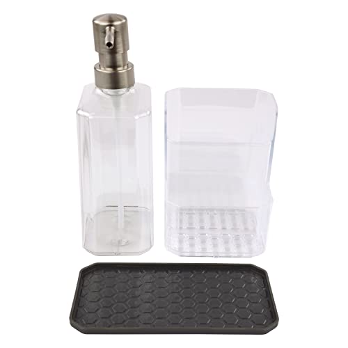 Spectrum Soap Dispenser with Sponge and Brush Holder for Kitchen Sink, Hexa Sink Organizer with Refillable Pump and Removable Base for Easy Cleaning
