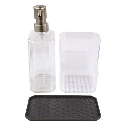 Spectrum Soap Dispenser with Sponge and Brush Holder for Kitchen Sink, Hexa Sink Organizer with Refillable Pump and Removable Base for Easy Cleaning