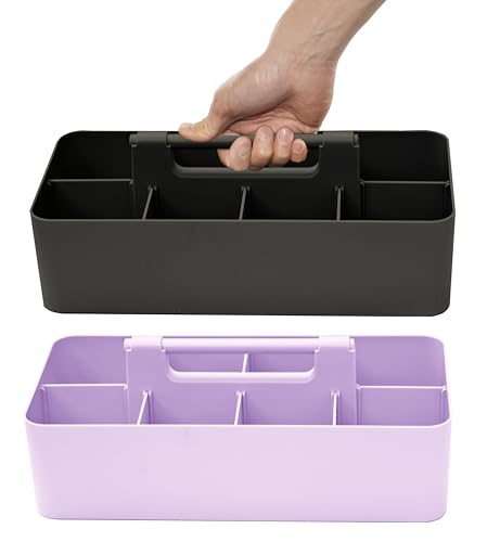 Portable Caddy Organizer -2 Stackable Plastic Caddy with Handle | Desk, Makeup, Dorm Caddy, Classroom Art Organizers (Made In Usa) (Black/Lavender) - color: Black / Lavender