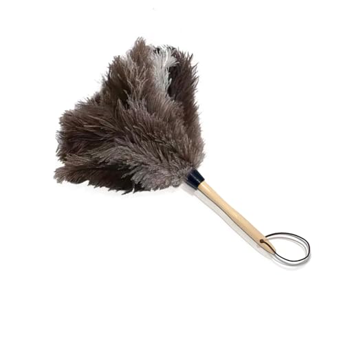 NCEDN Genuine Ostrich Feather Duster 15 inches – Soft Dense Real Feathers, Wooden Handle, Feather Duster for Cleaning Furniture, Blinds & Car Interior - color: Beige + Natural