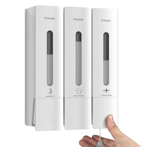 1984 Shower Soap Dispenser Bathroom Set Shampoo Conditioner Body Wash Dispenser Wall Mounted Shower Shampoo Dispenser 3 Chamber No Drill for Home Star Hotel 3 x 400ml White - color: White 3