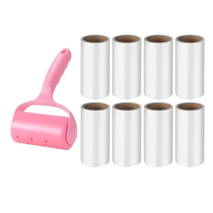 Wakauto Household Lint Roller 9pcs Set with Handle and Dust Cover, Portable Sticky Hair Remover Rollers for Clothes and Pet Hair, Reusable Lint Removal Tool for Home Laundry and Fabric