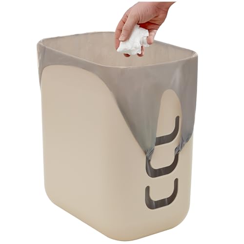STORi Luup Bathroom Wastebasket, Secure Grocery Bags, Plastic Garbage Container for Vanity, Laundry Room, Kitchen, Office, 2.5 Gallon, Beige, Made in USA - color: Beige