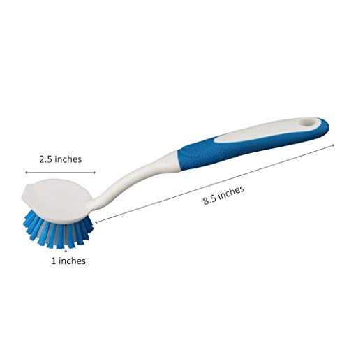 2-Pack Kitchen Round Scrub Brush for Cleaning Dishes Pots Pan Sink and Bathroom with Comfortable Long Handle