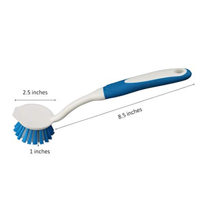 2-Pack Kitchen Round Scrub Brush for Cleaning Dishes Pots Pan Sink and Bathroom with Comfortable Long Handle