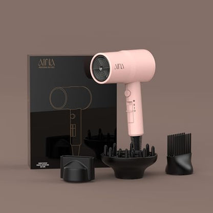 AINA Hair Dryer with Diffuser, Comb | Blow Dryer for Women Compact Travel Professional Ionic Blow Dry | Cold Shot Button 110V/ALCI (Babe Pink) - color: Babe Pink, size: 4 Piece