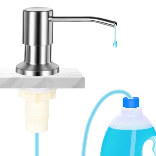 Soap Dispenser for Kitchen Sink, Upgrade Built in Sink Soap Dispenser Brushed Nickel, Countertop Sink Soap Dispenser Pump with 47" Extension Tube kit, No Need More Refills - color: Brushed Nickel