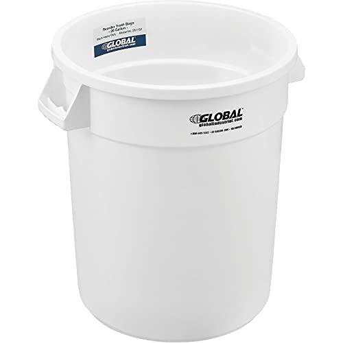 Global Industrial Commercial Round Trash Can, 20 Gallon Capacity, Plastic Garbage Can, Indoor and Outdoor Utility Trash Can, White, 19" W x 22-1/2"H, No Lid - color: White