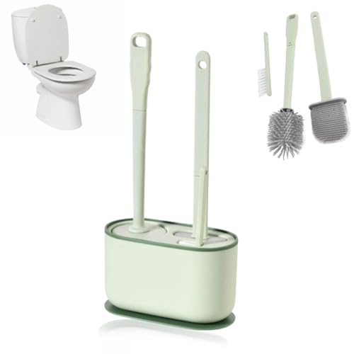 Cyrank Toilet Brush and Holder, Toilet Bowl Brush with Caddy Bathroom Stiff Bristles Toilet Scrub Brush Toilet Bowl Brush Holder Set Deep Cleaning Toilet Cleaner Scrubber Under Rim(Greens)