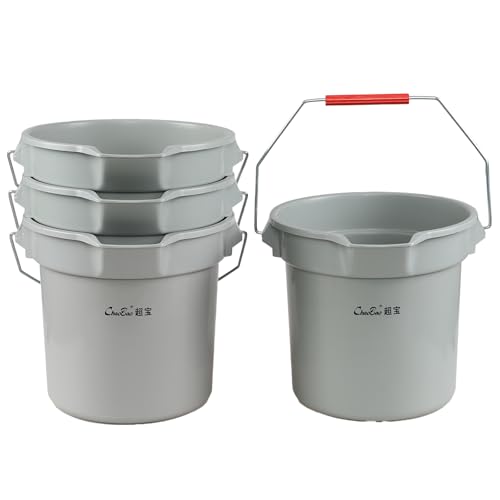 4 Pack Plastic 3.5 Gallon Round Utility Pail with Handle, Commercial Buckets, Gray