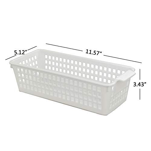6 Pack Plastic Storage Organizer Basket, White Grey Black, Slim Organizing Basket Set