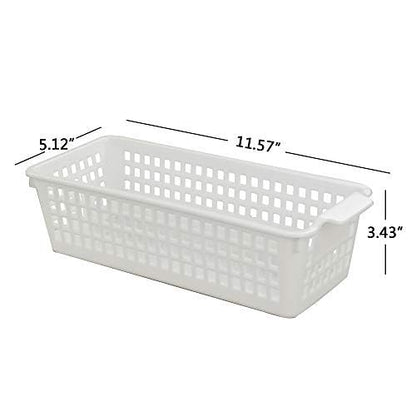 6 Pack Plastic Storage Organizer Basket, White Grey Black, Slim Organizing Basket Set
