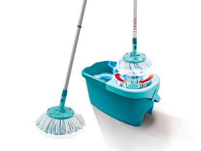 Leifheit Clean Twist Disc Mop Ergo Mop and Bucket, Floor Mop with Moisture-Controlled Spin Mop, Easy-Steer 360 Joint Microfibre Mop Head, 33cm Wide, Twist Mop - style: Clean Twist 2.0