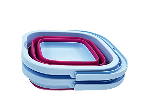 SAMMART Collapsible Rectangular Cleaning Bucket 5L (1.3 Gallon)- Foldable Camping Beach Sand Water Pot Pail- Portable Space Saving Tub for Household, Outdoor Washing (Cool Blue/Flamingo (Set of 2)) - color: Cool Blue/Flamingo (Set of 2)