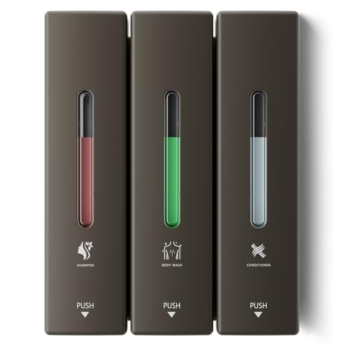 Shampoo and Conditioner Dispenser Wall Mounted, 3-Chamber Shower Soap Dispenser for Bathroom, 1200ML Large Capacity, No-Drill Installation, Clog-Free Pump for Thick Liquids (grey-3-pack) - color: Grey-3-pack