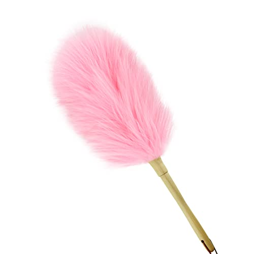 Lambswool Duster 16'' Length Solid Wooden Handle Leather Hang Strap for Cleaning Ceiling Fans Window Blinds Computer Furniture Figurines TV Natural Feather Duster,Pink - color: Pink, size: 16 Inch