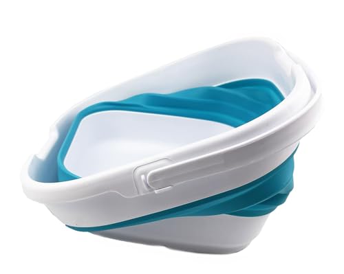 SAMMART 9.5L (2.5 Gallon) Collapsible Rectangular Handy Basket/Bucket (White/Ceramic Blue) - color: White/Ceramic Blue