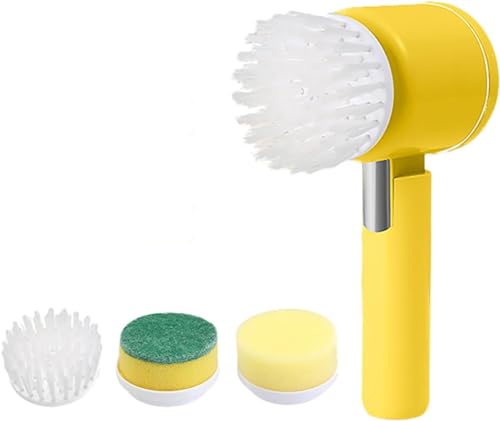 Electric Spin Scrubber, Folding Electric Cleaning Brush for Bathroom Rechargeable Shower Scrubber Power Scrubber Cordless with 3 Replaceable Cleaning Brush Heads (Color : Yellow)
