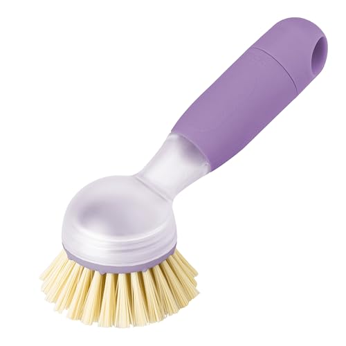 Vigar Rengo Dish Brush with Soap Dispenser - Dish Scrubber with Handle, Kitchen Scrub Brush for Dishes, Sink Cleaning Brush, Soap Dispensing Dish Wand with Nylon Bristles, Non Scratch - Purple - color: Purple