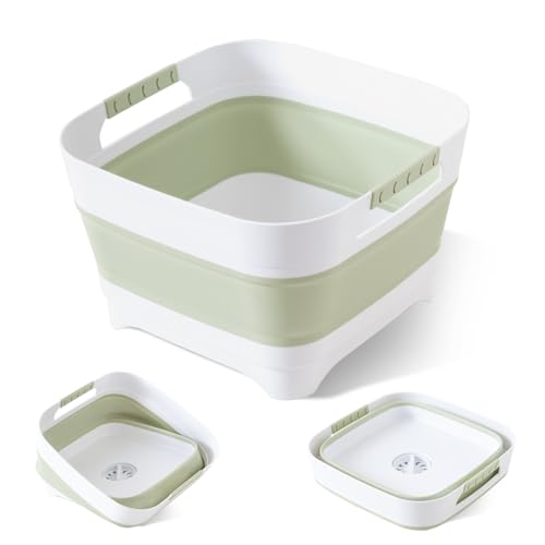 Collapsible Wash Basin for Baby Bottles - 2.4 Gallons Portable Wash Bin for RV Camping Sink, Space-Saving Dish Tub.Laundry & Utility Room Sinks (Green) - color: Green