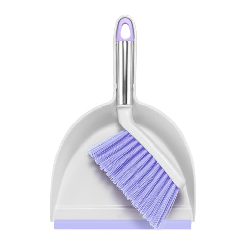 NACENA Mini Broom and Dustpan Set, Small Dust Pan and Brush Set with Handle Dustpan Teeth for Cleaning Hair Suitable for Office Desks Drawers Sofas Outdoor Camping, Light & Purple - color: Light & Purple, size: 1 Pack
