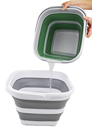SAMMART 10L (2.6 Gallon) Collapsible Rectangular Handy Bucket (White/Grey, 1) - color: White/Grey
